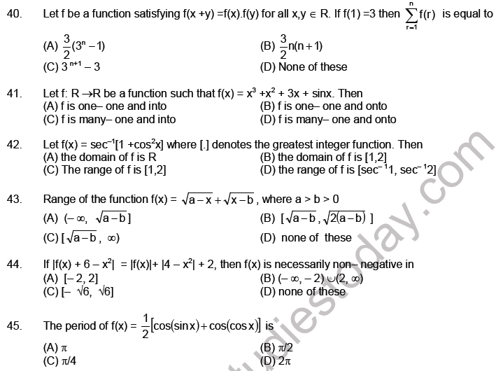 JEE Mathematics Relation And Functions MCQs Set B, Multiple Choice Questions